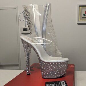 Pleaser "Stardance" 1018C-7 - Clear/Crystal/Iridescent White 7" Platform Heels